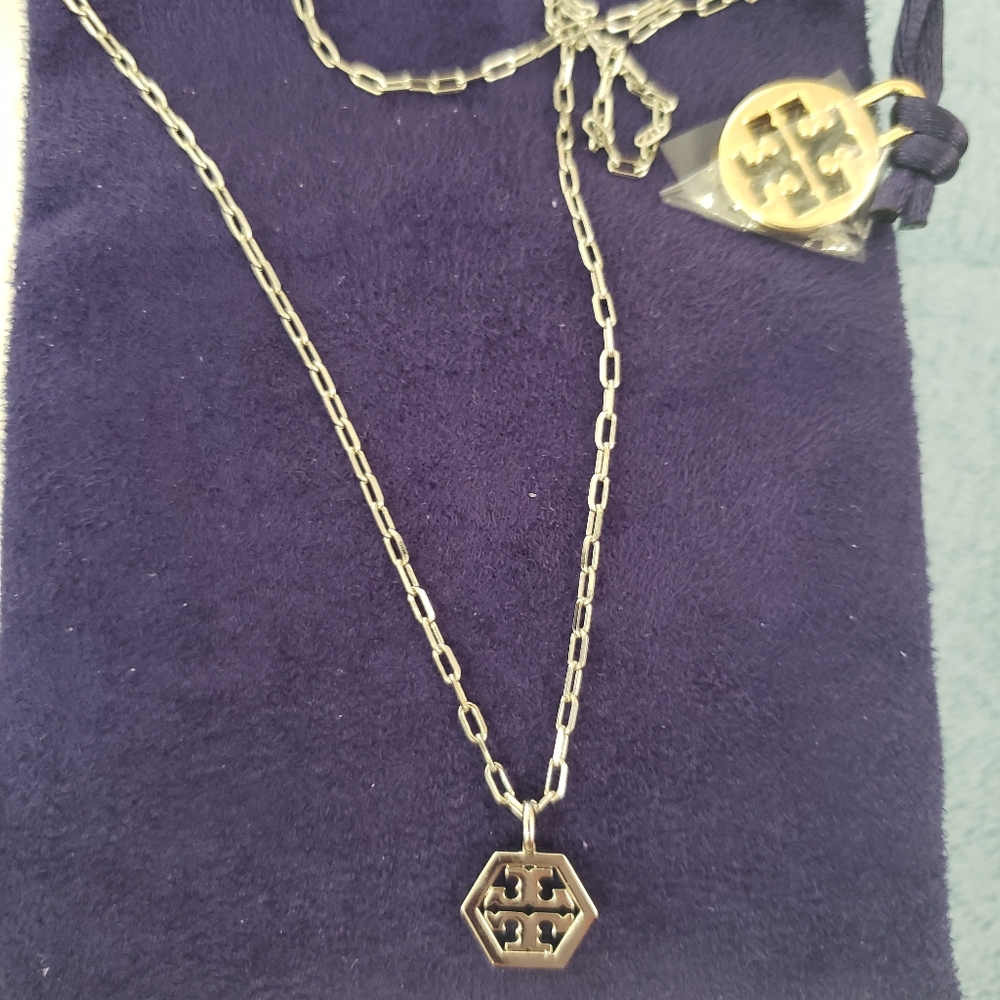 Tory Burch Hex Logo Pendant Necklace, NWT